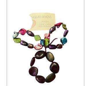 NWT Angela’s Designs 3 stretchy bracelets purple pink green beads & shells